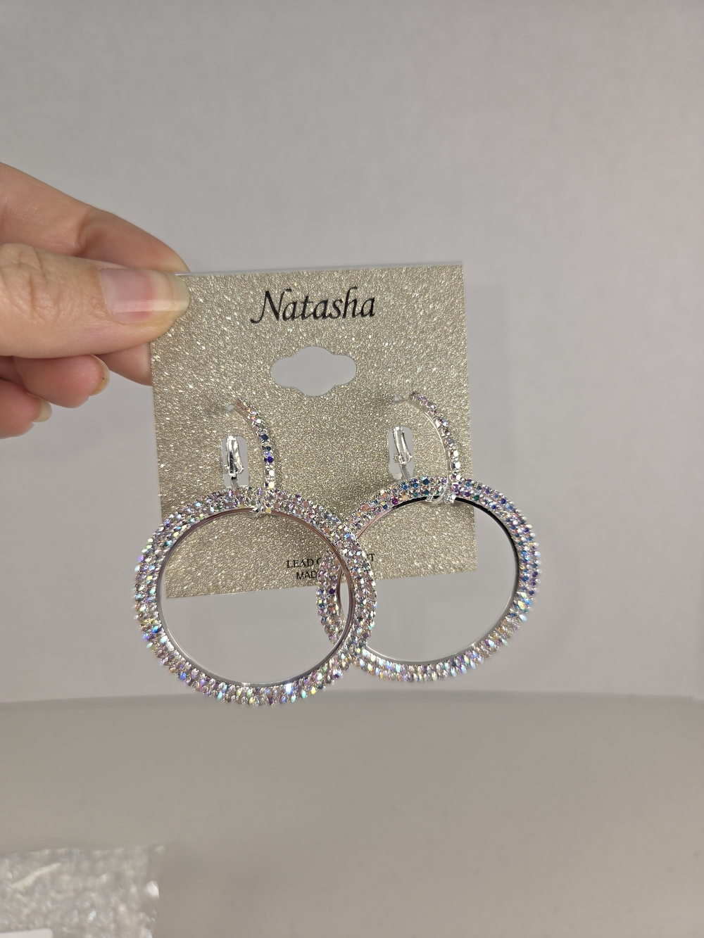 NWT Nordstrom Natashs Silver Iridescent Crystal Hoop Earrings - Picture 2 of 7